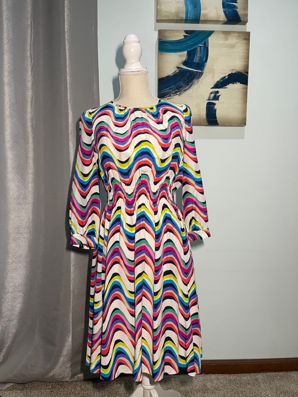 Kate Spade NY Silk Blend Brighton Zari Dress Size 10 Multicolor Wave Stripe